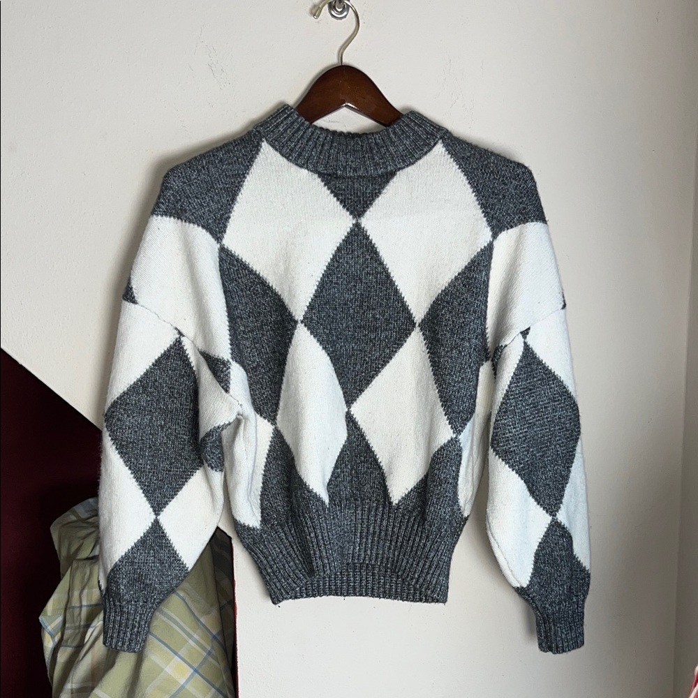 Pringle‎ of Scotland x H M Argyle Mock Neck Sweater Women's Size S White Gray